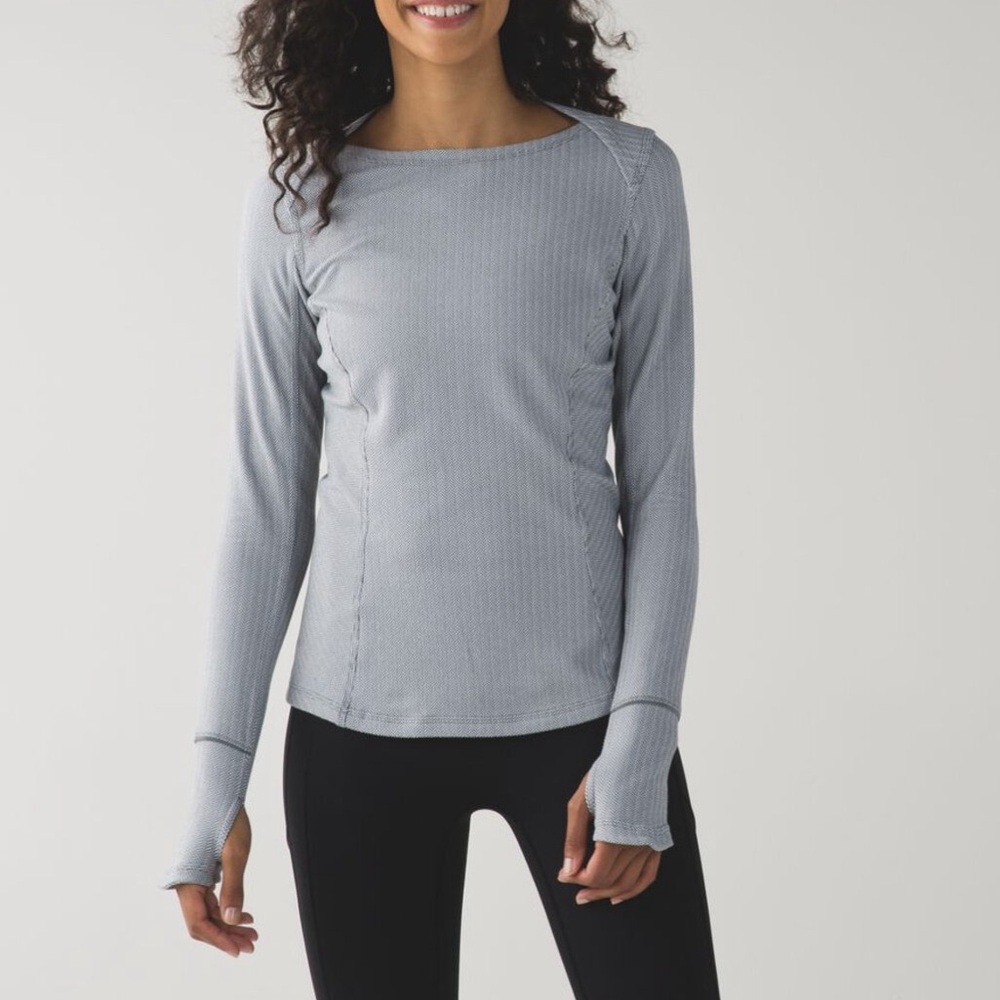 LULULEMON Kanto Catch Me Long Sleeve Heathered Herringbone Heathered White